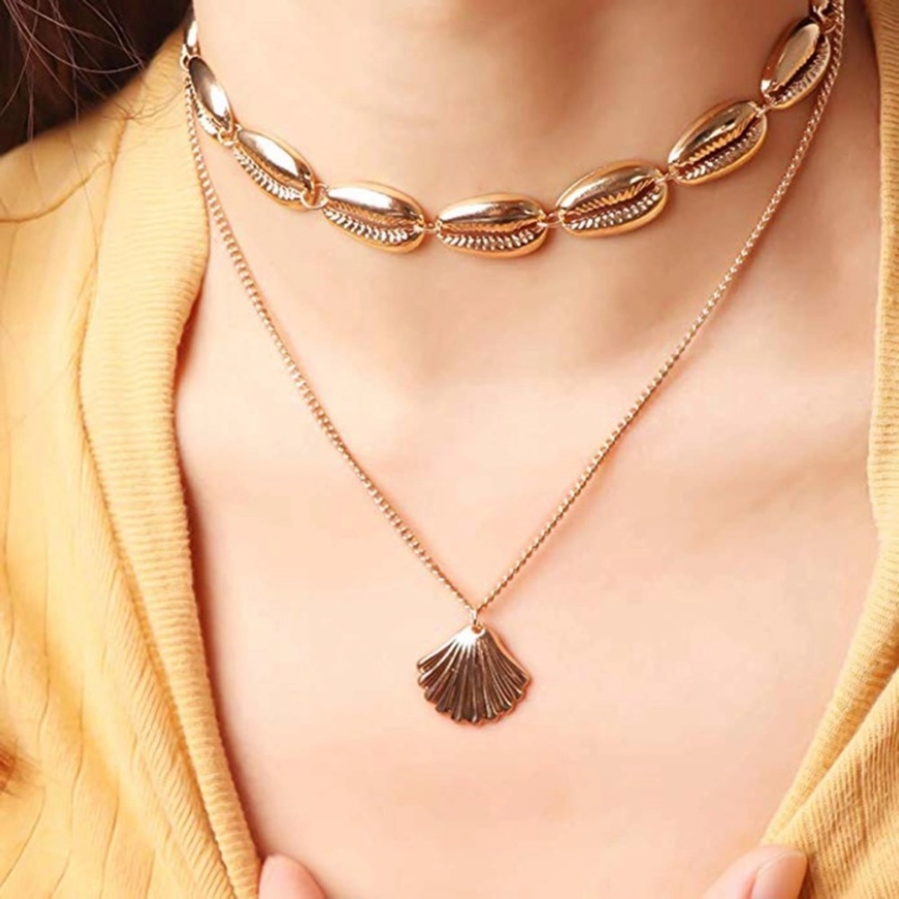 Gold Seashell Double Layer Necklace